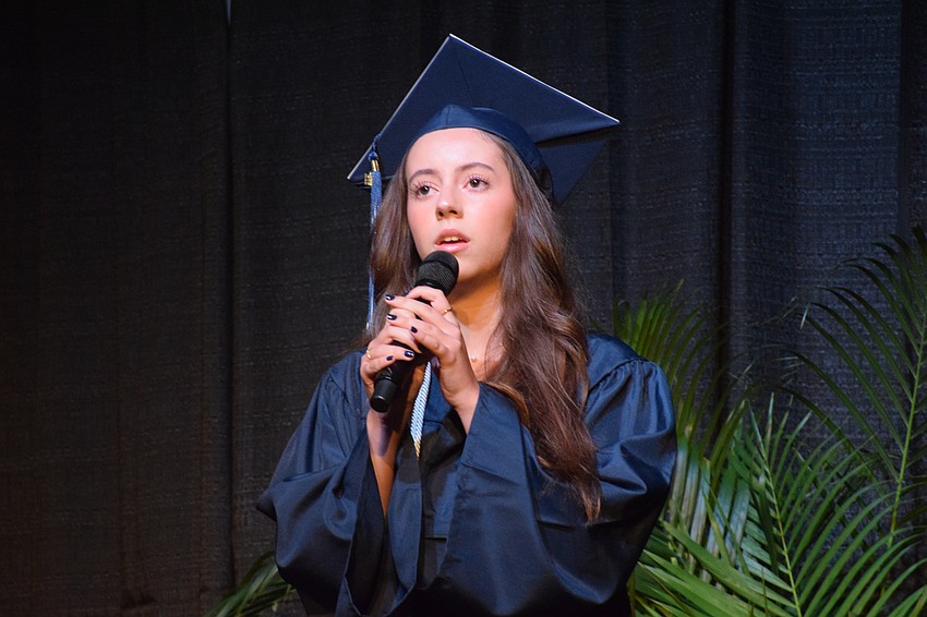 Ashlynn Calka sings in the senior musical performance.