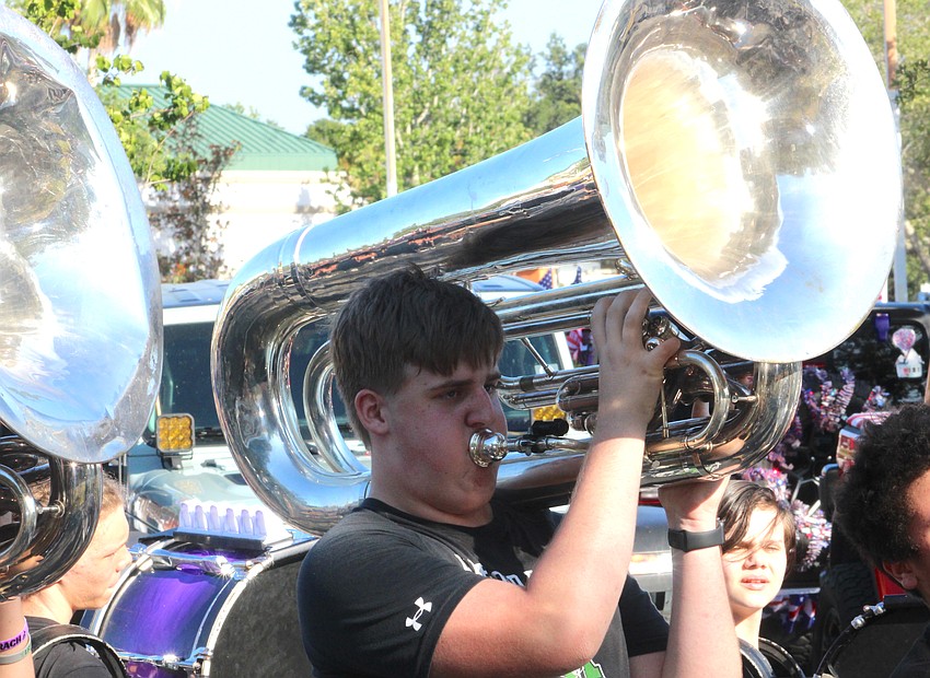 Jacob Cunningham, a tuba player for the Lakewood Ranch High Marching Mustangs, gives it his all.