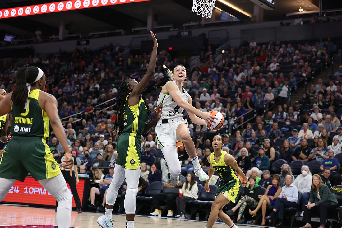 Minnesota Lynx forward Alanna Smith (8) hits a layup against the Seattle Storm in a May 17 game. The WNBA is having a surge in popularity in 2024 — and entrepreneur Steve Rosenfeld wants to bring a team to Sarasota.