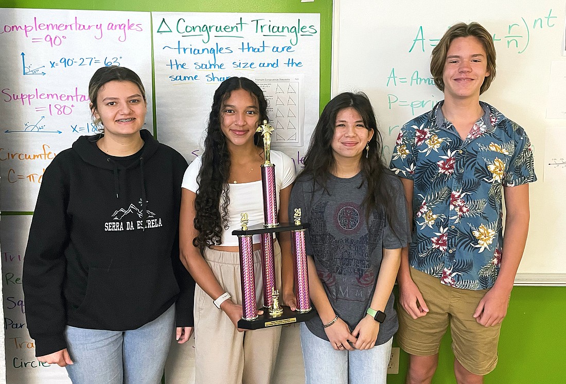 Flagler Palm Coast's Victoria DaSilva-Carvalheira, Arianna Slaughter, Ava Mello and Liam Lafferty will compete in Global issues Team Writing at internationals. Courtesy photo