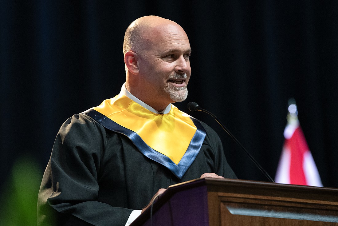 Mainland Principal Dr. Joseph Castelli speaks at the Class of 2024 commencement exercises held at the Ocean Center. Photo by Michele Meyers