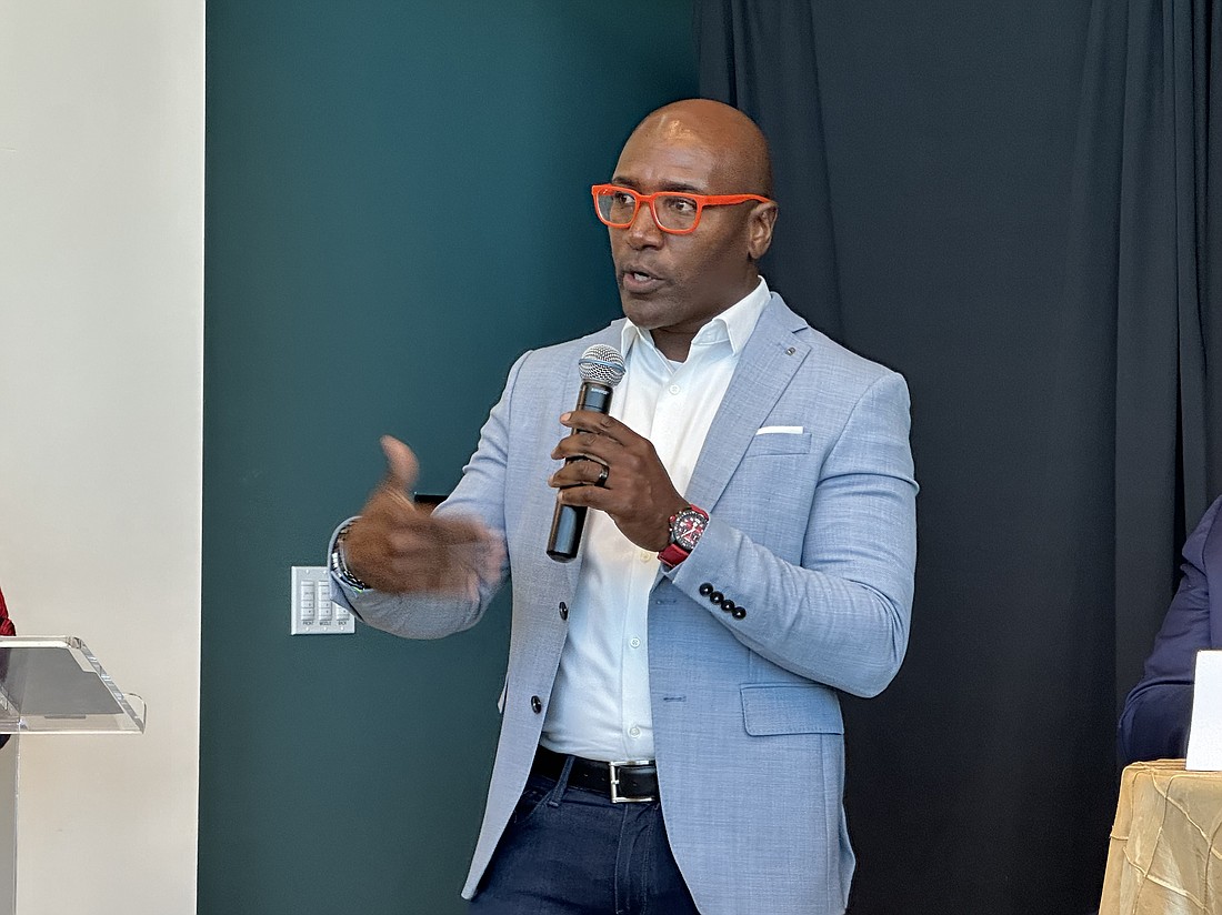 Blackwater Development LLC President Rurmell McGee, the prospective buyer of Regency Square Mall, speaks May 29 at “The Future of Arlington” panel discussion at Jacksonville University.