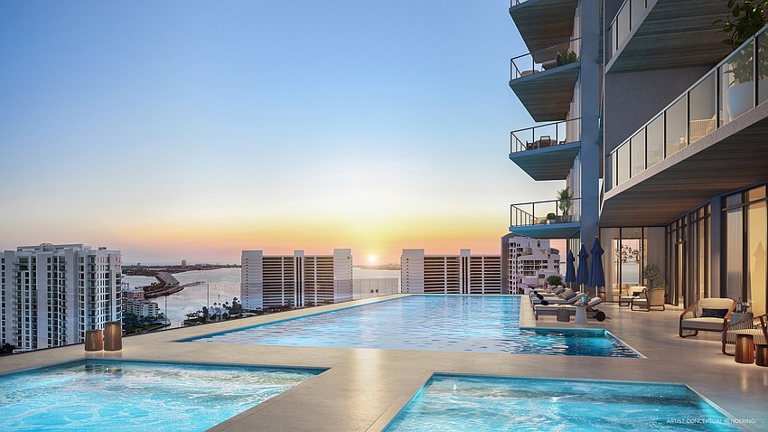 A rendering by ARX Creative of the pool deck of One Park West.