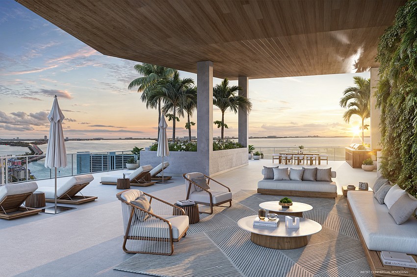 A rendering by ARX Creative of the rooftop lounge planned for One Park West.