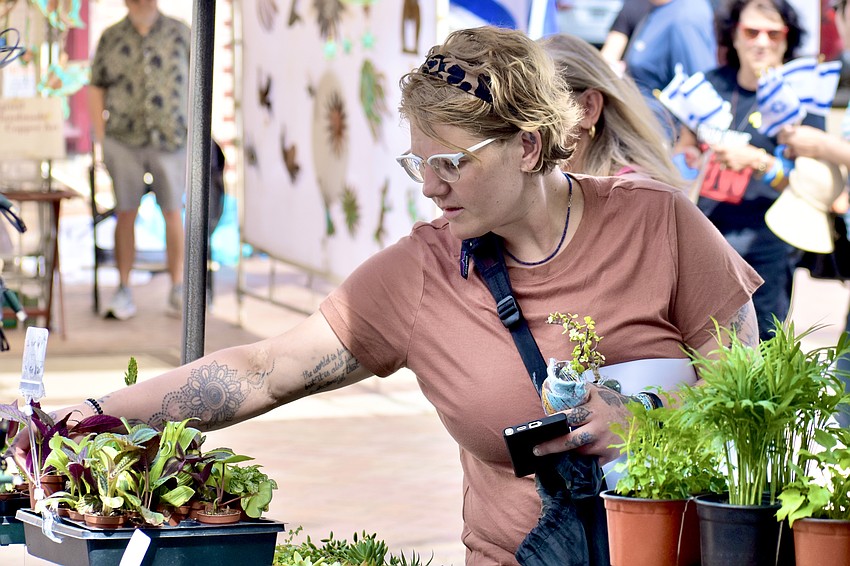 Abby Heil browses plants on display.