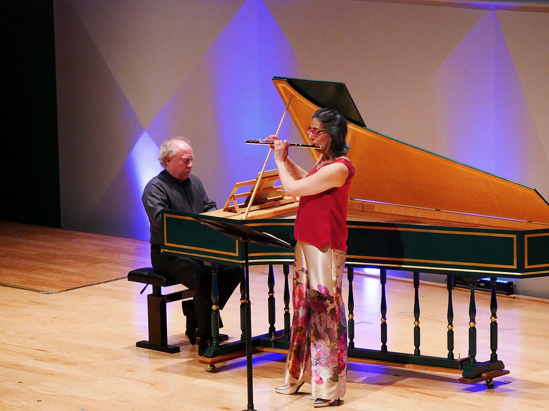 Sarasota Music Festival Director Jeffrey Kahane on harpsichord and flutist Marianne Gedigian perform Francois Couperin’s “Le Rossignol en Amour" June 2 at the 60th anniversary celebration concert.