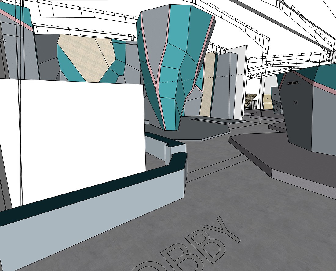 A rendering shows the interior layout of Project 24 Climbing. Designs are currently being finalized.