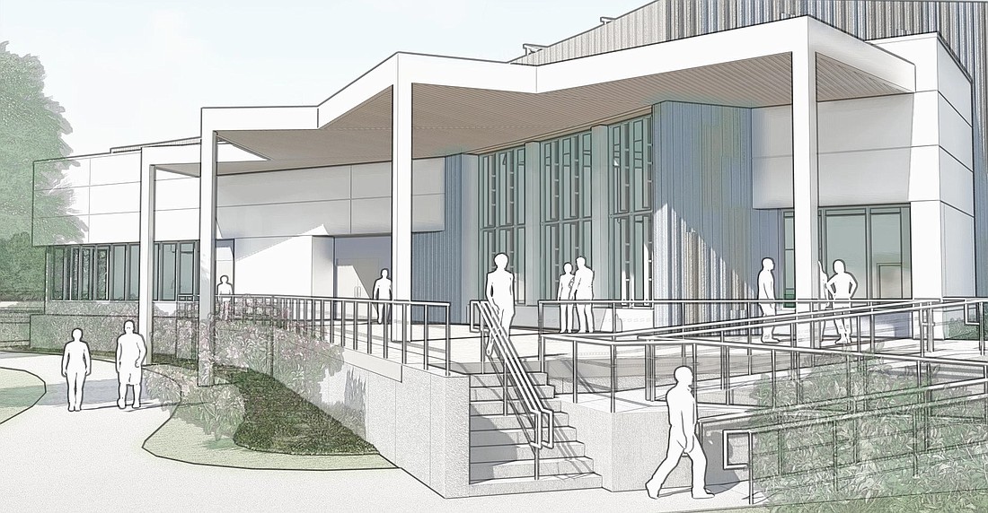 A rendering shows the terrace, which would be a possible enhancement to the Sarasota County library.