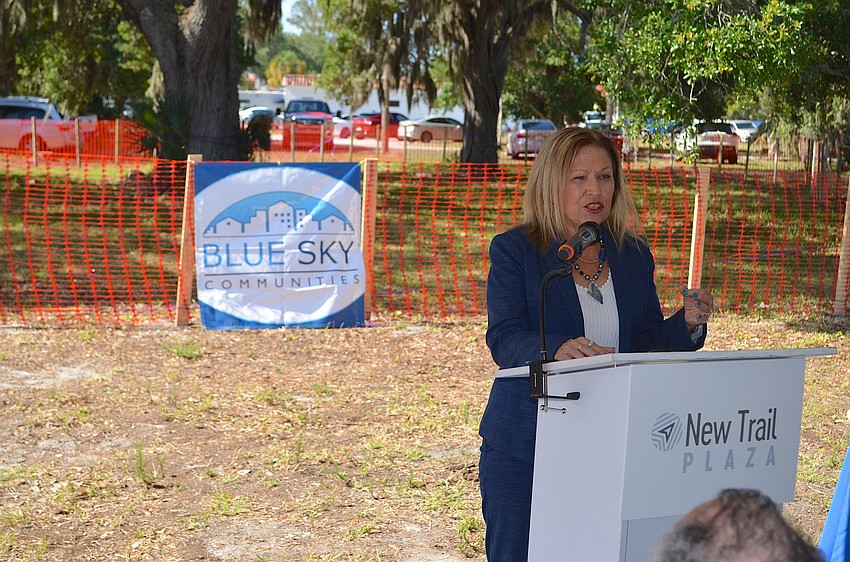 Sarasota Mayor Liz Alpert speaks at the groundbreaking ceremony of affordable housing community New Trail Plaza.