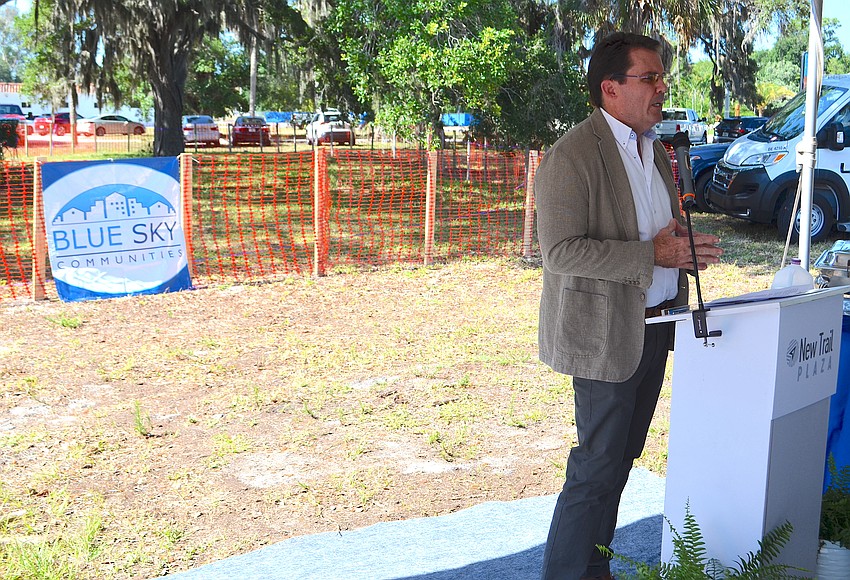 Community Assisted & Supported Living (CASL) CEO Scott Eller speaks at the groundbreaking ceremony of affordable housing community New Trail Plaza.