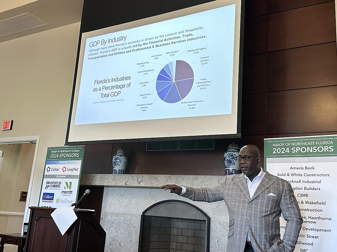JAXUSA Partnership President Aundra Wallace talked about economic development June 4 with the NAIOP Commercial Real Estate Development Association at Deerwood Country Club.