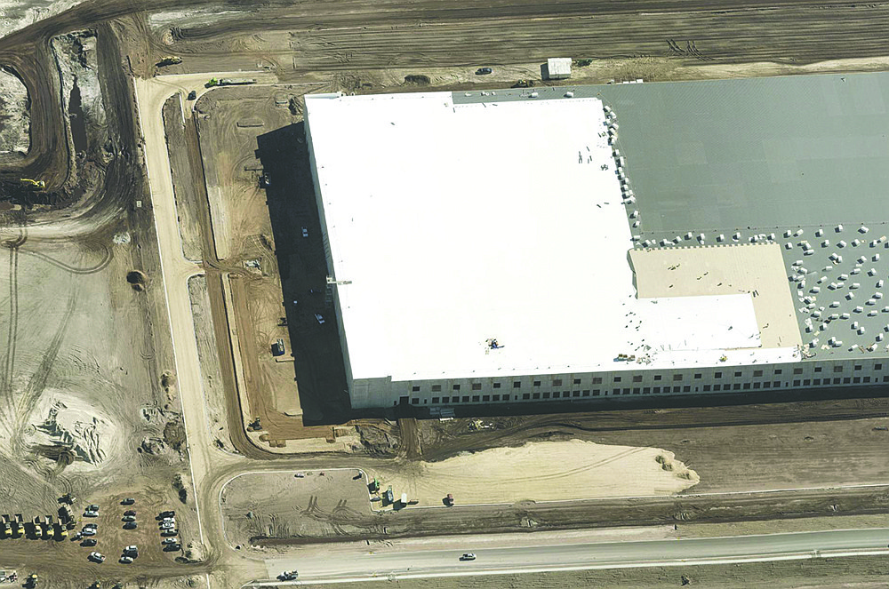 An aerial view of 9909 Pritchard Road Building 800 under construction in 2023. The warehouse, now completed and leased to Total Distribution Inc., sold May 31 for $91.725 million.