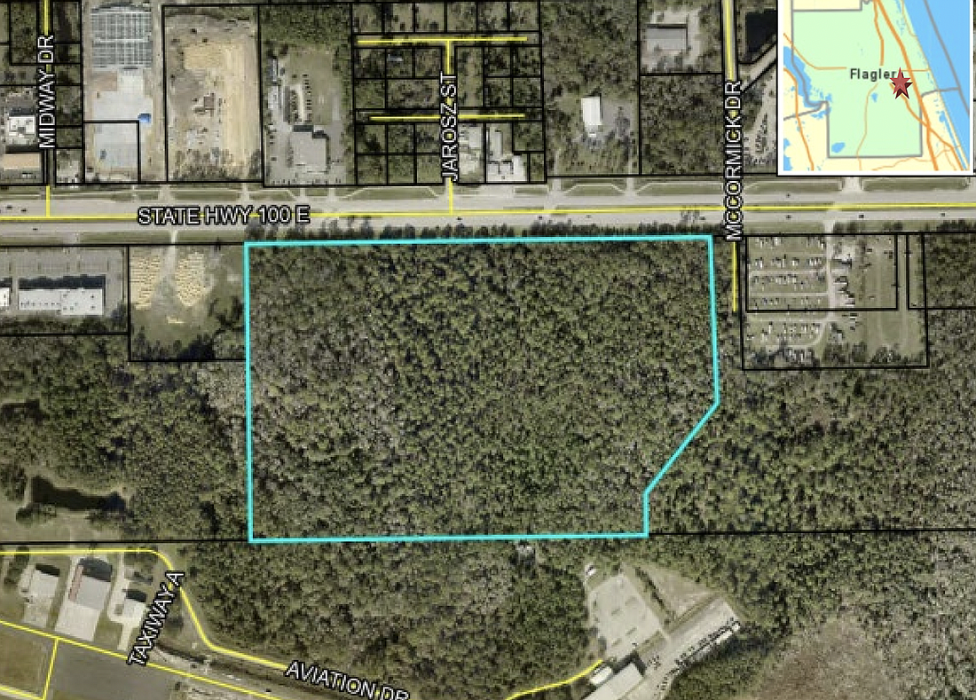 The proposed site of the Flagler Landing commercial site, to the west side of the BJ's Wholesale plaza. Image from Flagler County Commission meeting documents