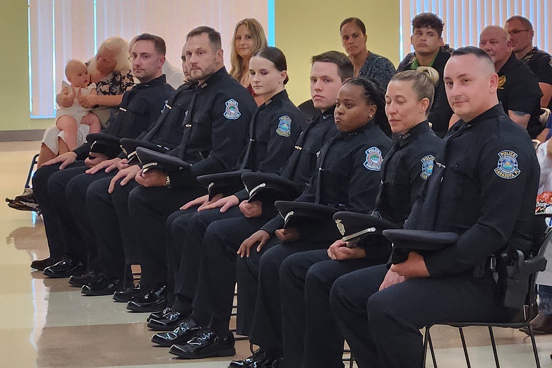 The newest officers of the Sarasota Police Department during a swearing-in ceremony in April 2024.