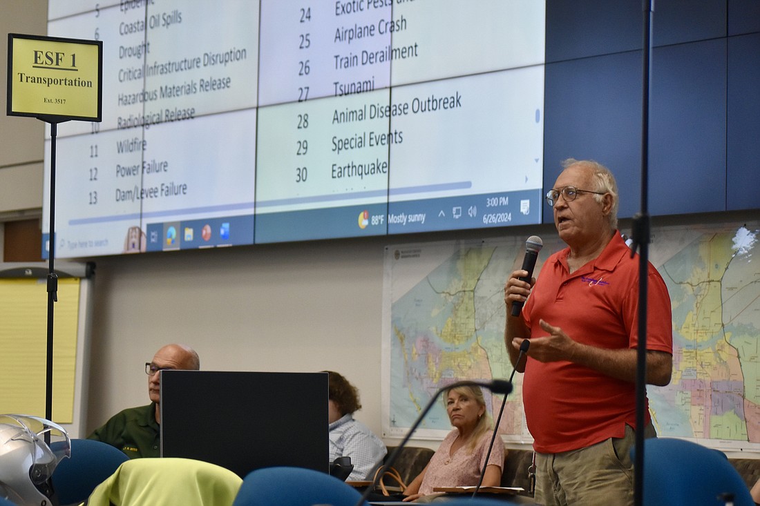 Glen Gibellina offers a citizen's point of view at Manatee County's Mitigation Strategy Planning Meeting on June 26.