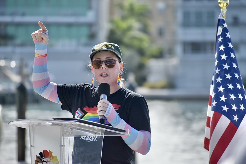 Jules Rayne, a community organizer with Equality Florida, speaks at the event.