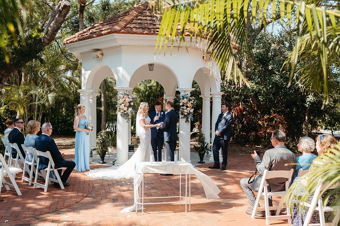 A wedding at the Longboat Island Chapel in its outside garden.