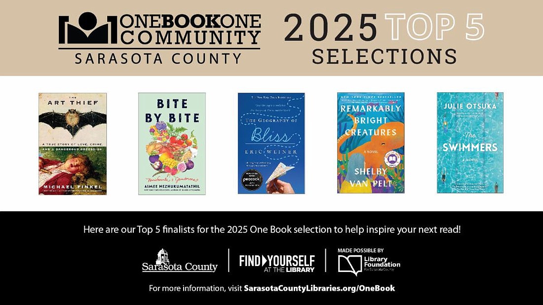 These five books have been named as the finalists for the 2025 One Book, One Community event hosted by the Sarasota County Libraries.