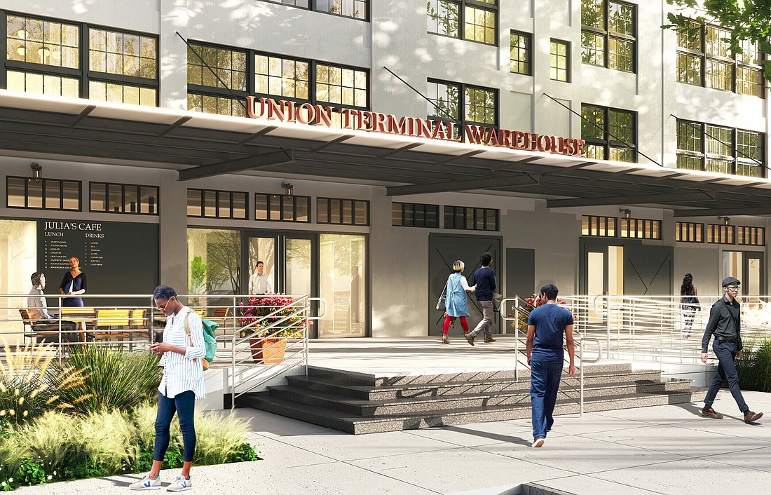 A rendering of the entrance to the Union Terminal Warehouse at 700 E. Union St. near Jacksonville’s Eastside neighborhood and EverBank Stadium.