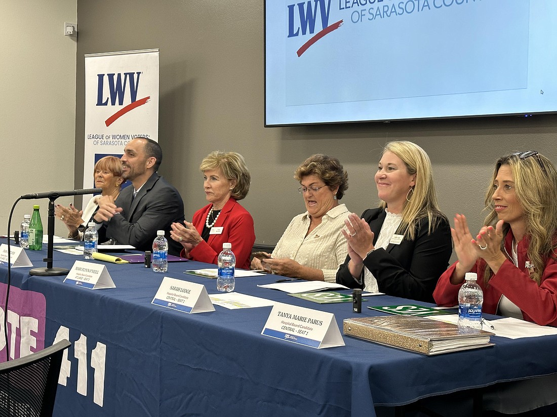 Candidates for seats on the Sarasota County Public Hospital Board participate in a League of Women Voters forum in Venice recently. The race has garnered increased interest in the wake of the COVID pandemic.