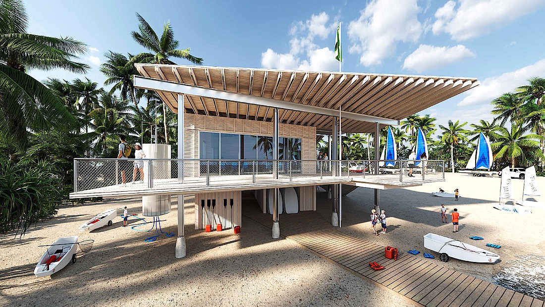 A rendering of the proposed Sarasota Youth Sailing building in Ken Thompson Park by PSDW Architecture shows outdoor boat storage, which may not be permitted there by code.