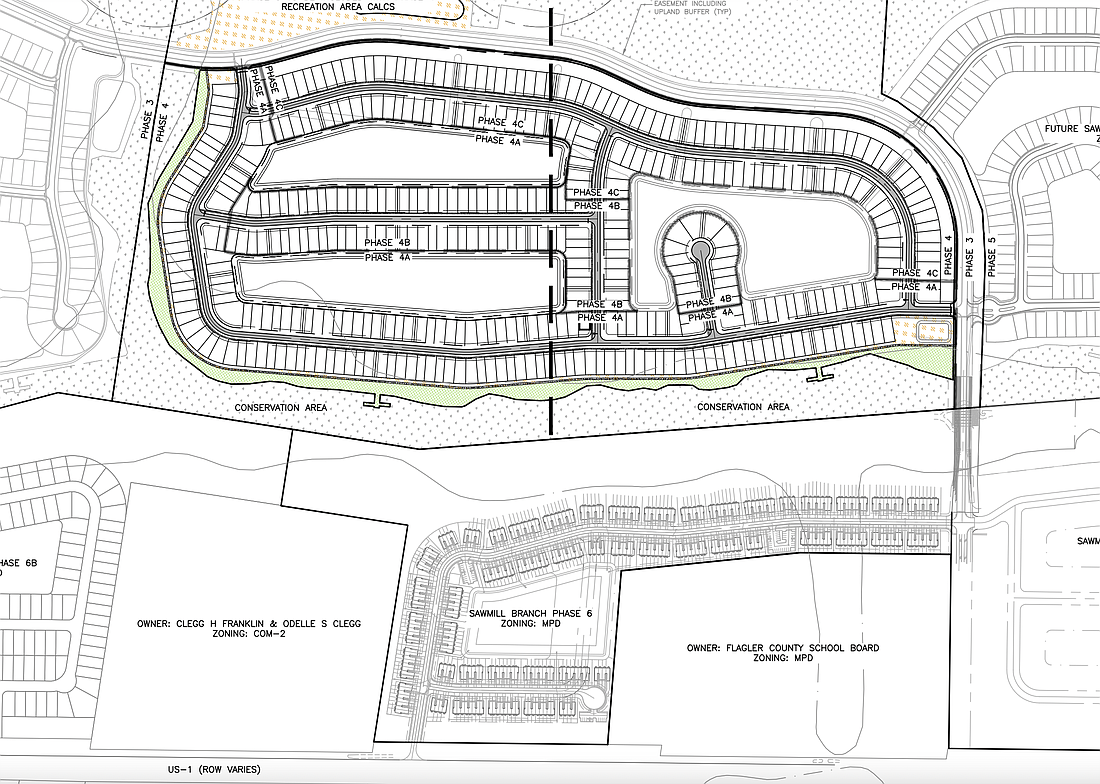 The layouts for Phase 4 (top) and Phase 6 (bottom) of the Sawmill Branch development along west Highway U.S. 1. Courtesy of Palm Coast Planning Board meeting documents