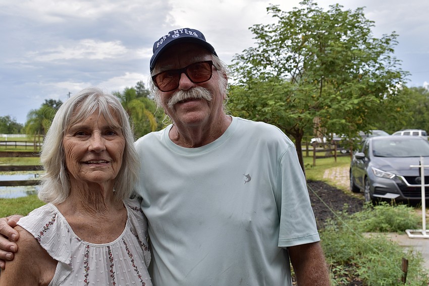 Ellenton residents Jay Walsh and Bonnie Sewell visit the Sarasota Parrot Conservatory regularly. Sewell's parrot, Tiko, moved in after Hurricane Ian when he didn't settle into their new home and became aggressive.