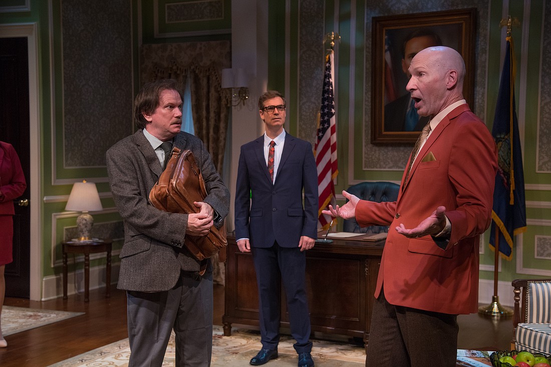 When a governor resigns because of a sex scandal, the political pecking order is up for grabs in Florida Studio Theatre's comedy "The Outsider."