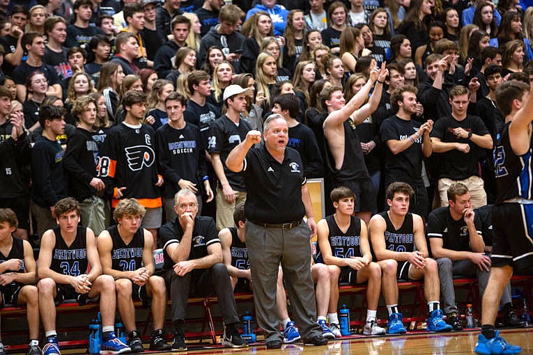 Greg Shirley coaching Brentwood (Tennessee) High School before a packed house in a game against crosstown rival Ravenwood. Courtesy photo