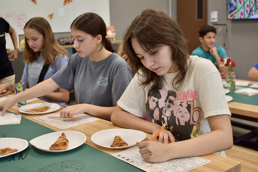 Teens rate the pizzas by sight, smell and taste. From left to right: Mairead Reardon, Shauna Ditro and Maya Faust.