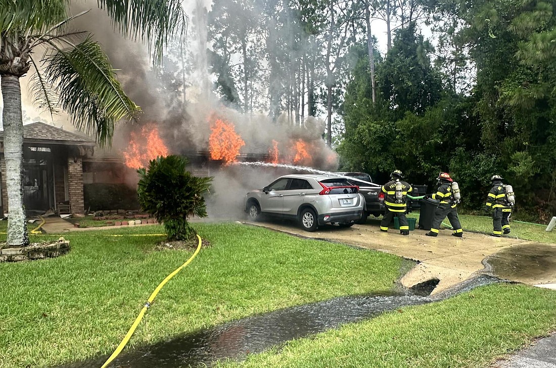 Firefighters put out a fire in the B-section of Palm Coast on Aug. 6. Courtesy photo from Palm Coast Fire Department