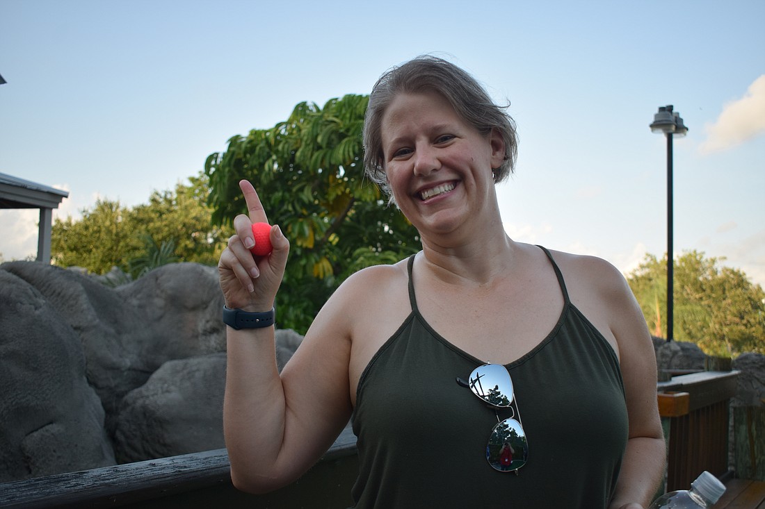 Lakewood Ranch's Christine Monachos celebrates her hole-in-one.