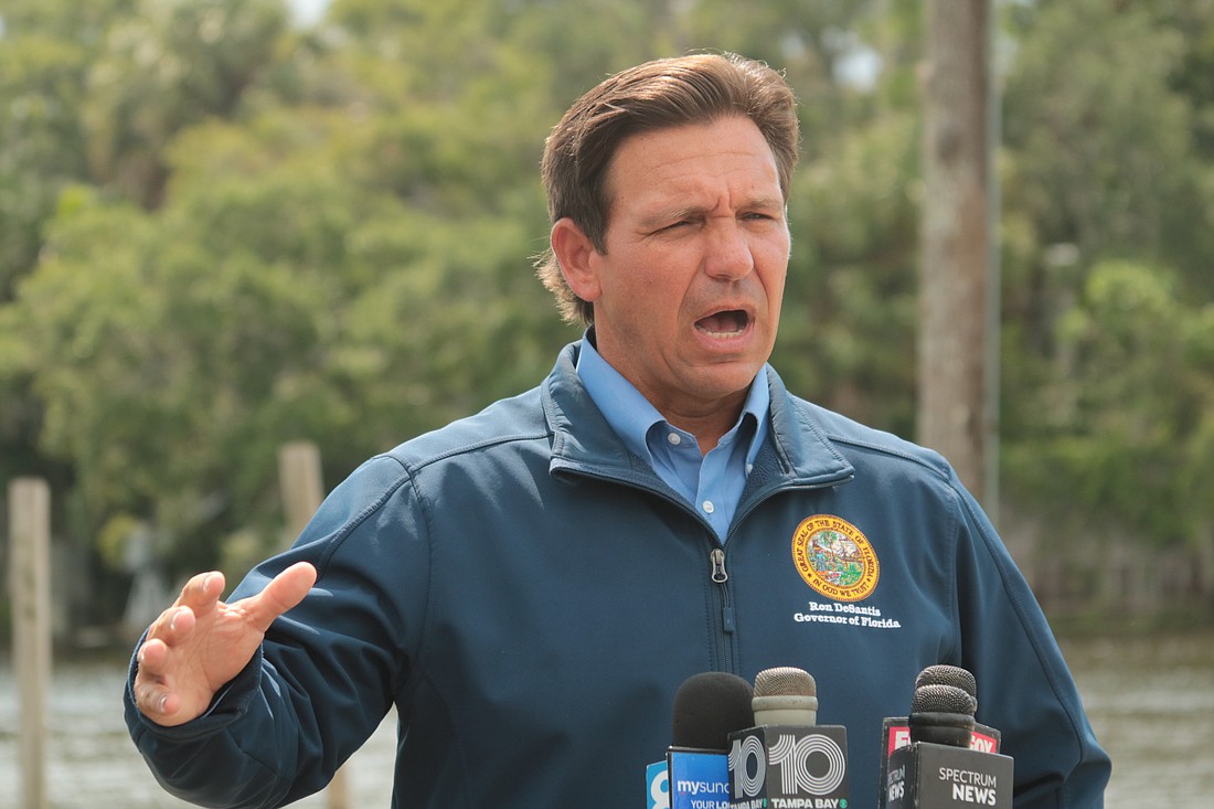 Gov. Ron DeSantis made a quick stop at Phillippi Creek Oyster Bar in Sarasota Wednesday, Aug. 7, to survey damage from Tropical Storm Debbie, meet with several small business owners and talk briefly to the media.