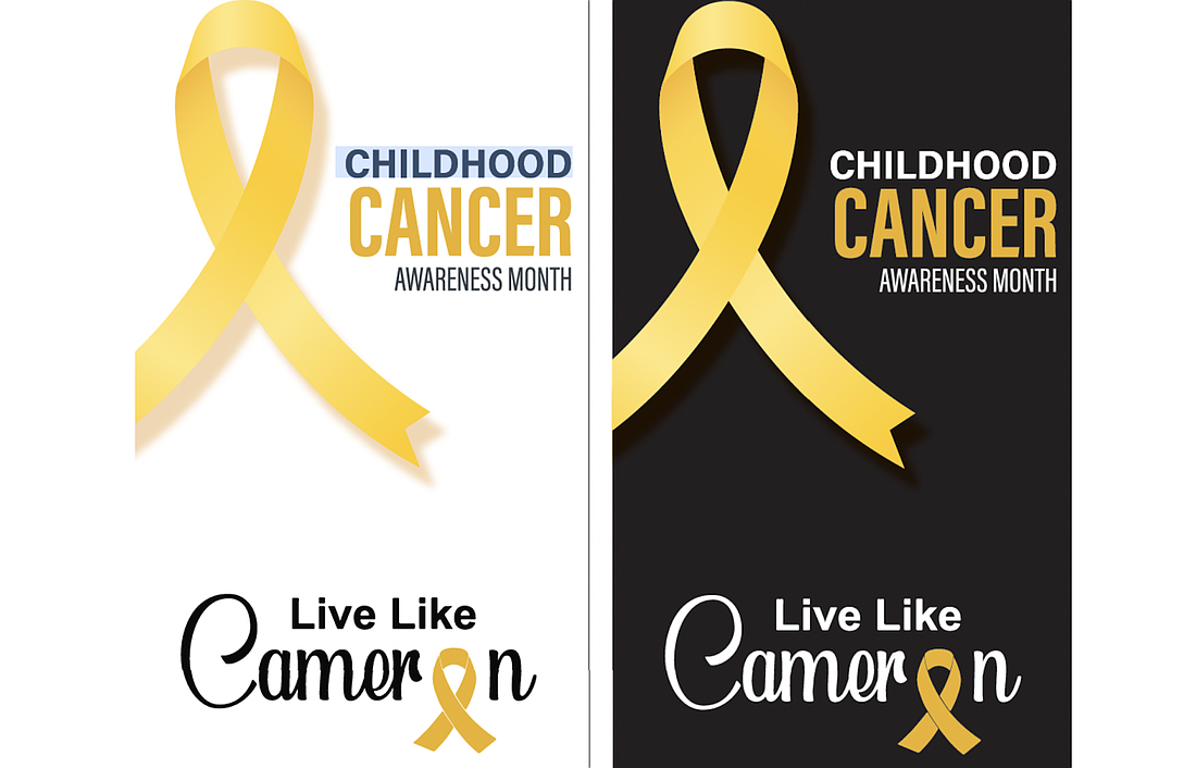 The banners for Childhood Cancer Awareness Month that will hang along Palm Coast and Belle Terre Parkways in September. Image from Palm Coast meeting documents