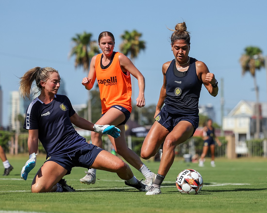Tampa Bay Sun FC players playing all out at practice in Tampa before the first game in August.