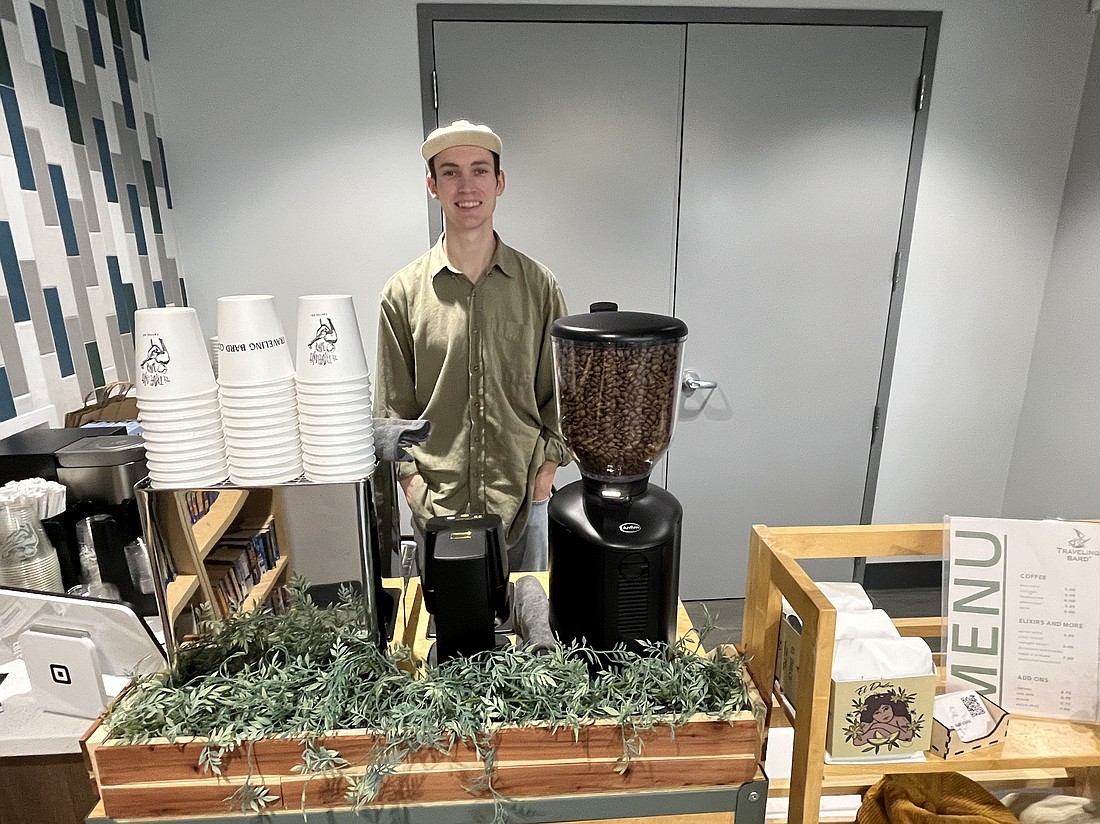 Lakewood Ranch's Nathan Russell is working to develop a partnership to have his coffee cart, Traveling Bard Coffee, weekly at Lakewood Ranch Library.