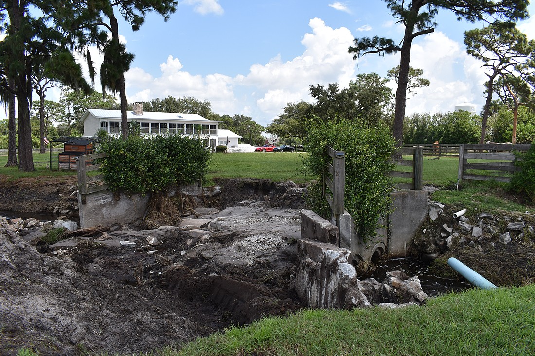 This bridge over Sand Branch Creek was one of two private bridges that were destroyed by flooding on Jason and Summer Thurber's property on Waterline Road.