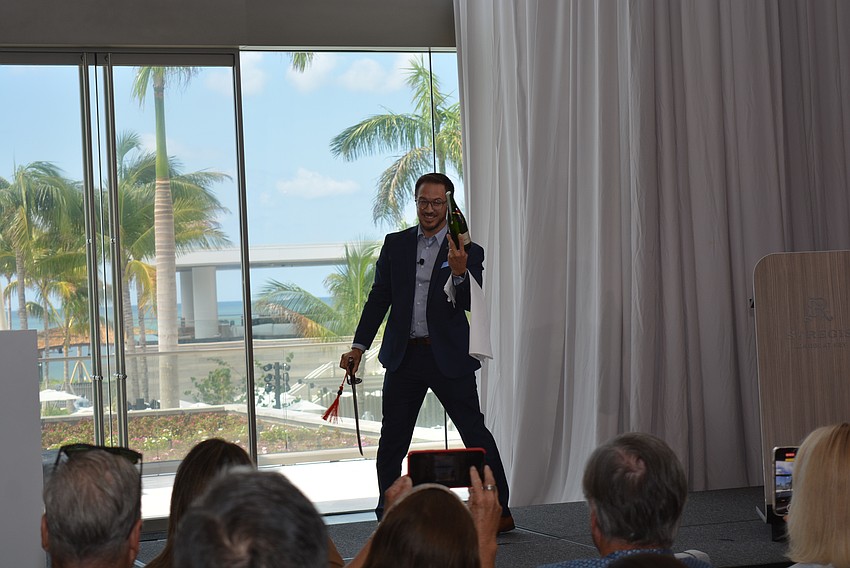 The sabring of Champagne was a part of the unveiling ceremony.