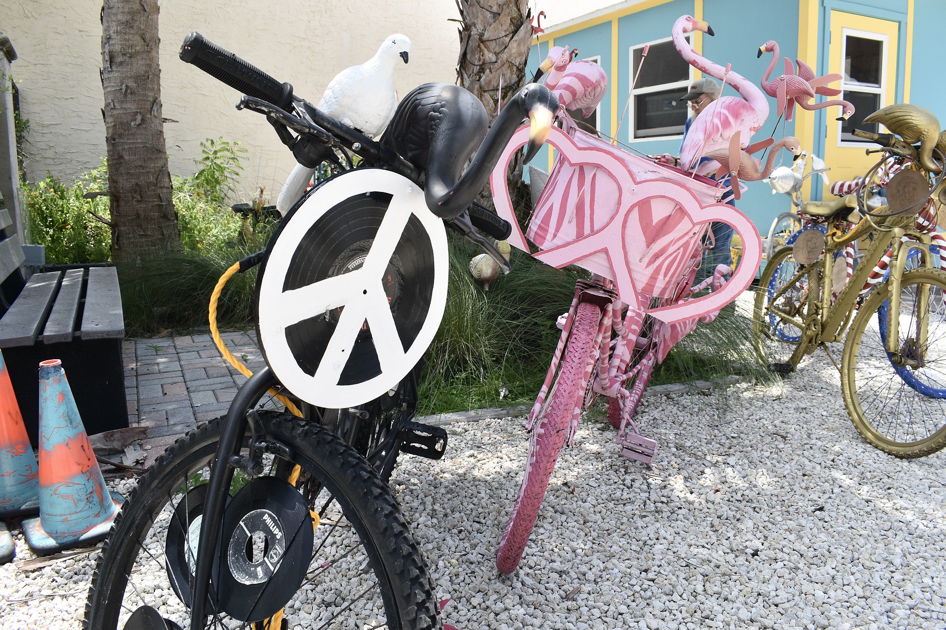 Dr. Nik's bikes sit in the Fogartyville courtyard.