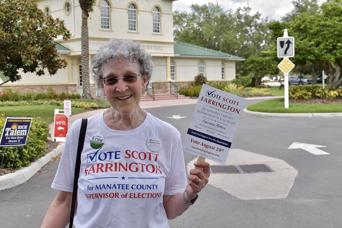 Janet Reardon was at Lakewood Ranch Town Hall Aug. 20 to show support for Scott Farrington and George Kruse.