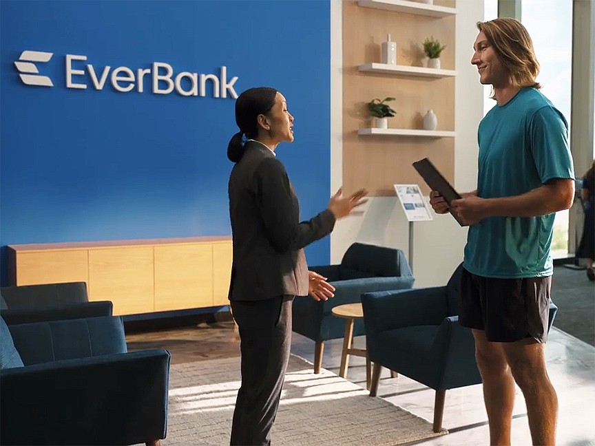 Jacksonville Jaguars quarterback Trevor Lawrence is shown in ad for EverBank.