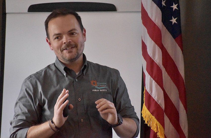 Manatee County's EMS Chief James Crutchfield speaks to the Lakewood Ranch Business Alliance about the drone pilot program on Aug. 23.