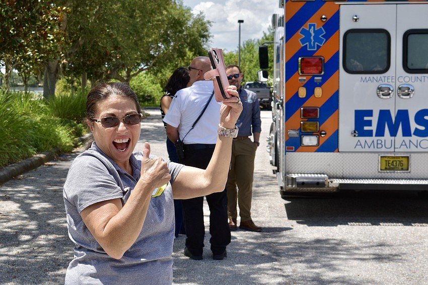 Debbie Shaffer, a member of the Lakewood Ranch Business Alliance, is excited to see the drone in action.