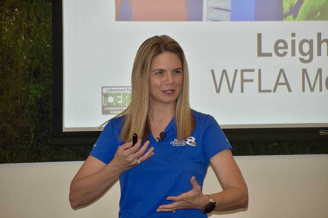 Meteorologist Leigh Spann speaks at Lakewood Ranch Town Hall on Aug. 24.