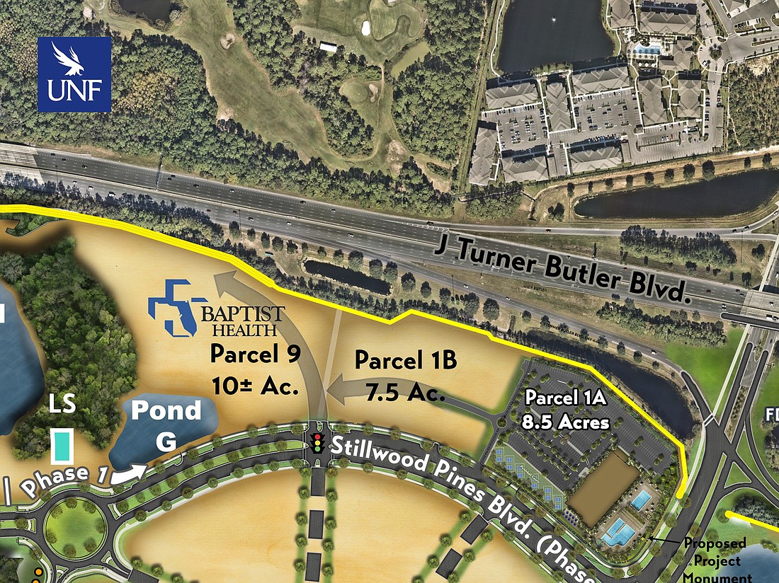 Plans show a two-story medical office building on Stillwood Pines Boulevard in the area shown as Parce; 1B on this map of the Seven Pines master-planned community in Jacksonville.