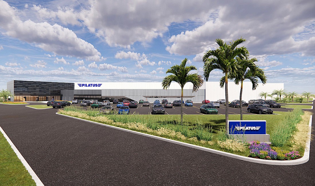 A rendering of the first phase of Pilatus Business Aircraft's planned facilities at Sarasota-Bradenton International Airport.