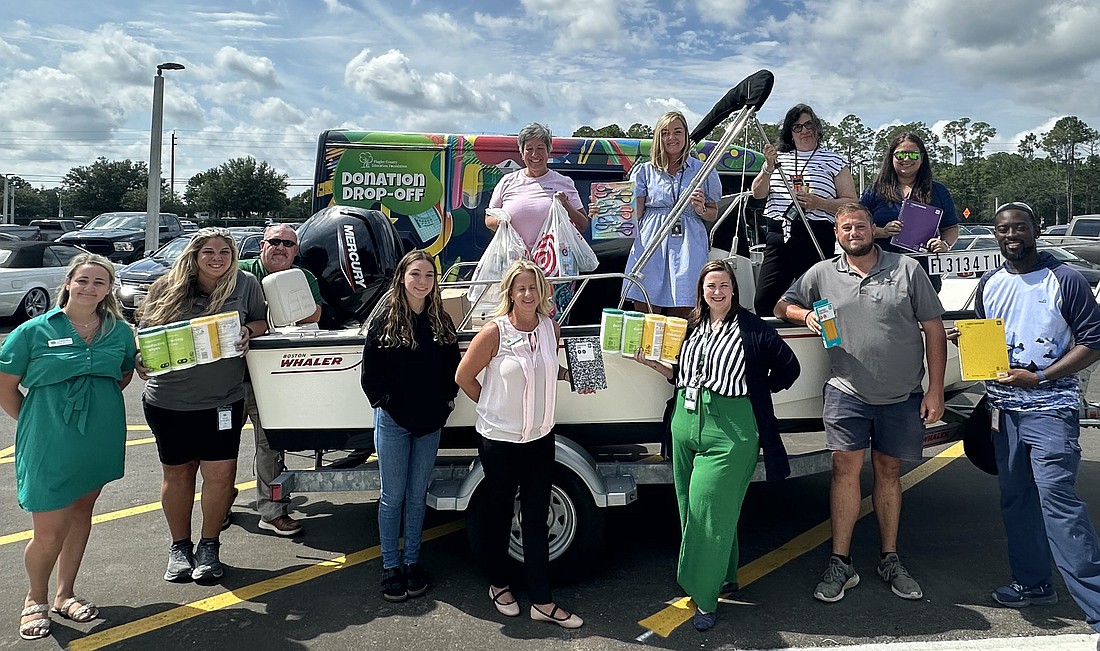 Boston Whaler and the Flagler County Education Foundation's STUFF Bus drop off supplies at Flagler Palm Coast High School. Courtesy photo