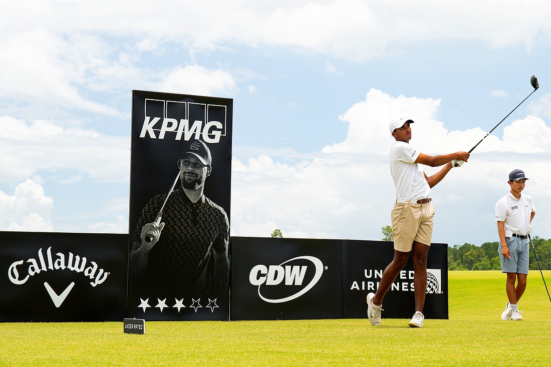 Jordan Brown hits a tee shot during the San Antonio stop of the 2024 Underrated Tour. Brown would win the event, then win the American Junior Golf Association's Atlanta Classic a week later.