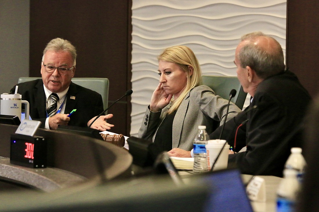 Council members Ed Danko and Theresa Carli Pontieri and Mayor David Alfin debating the short term rental ordinance. Photo by Sierra Williams