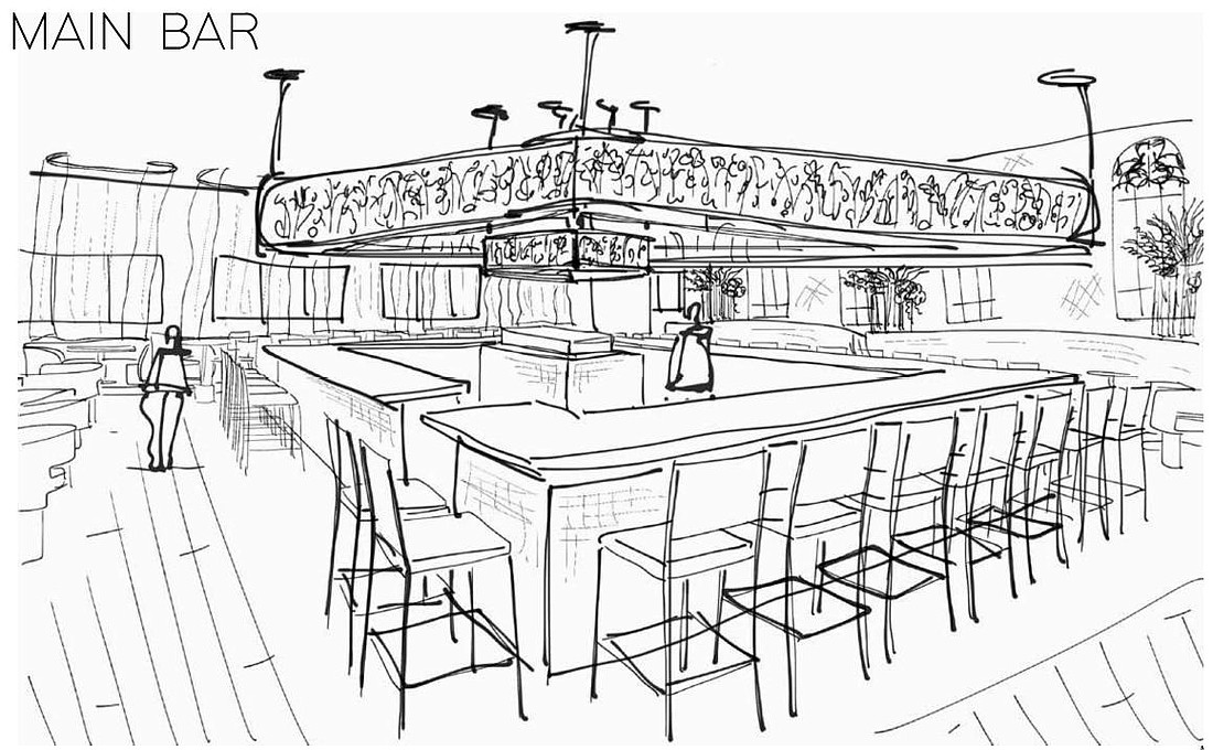 A sketch of the main bar at the proposed The Prudential Club at 1430 Prudential Drive.